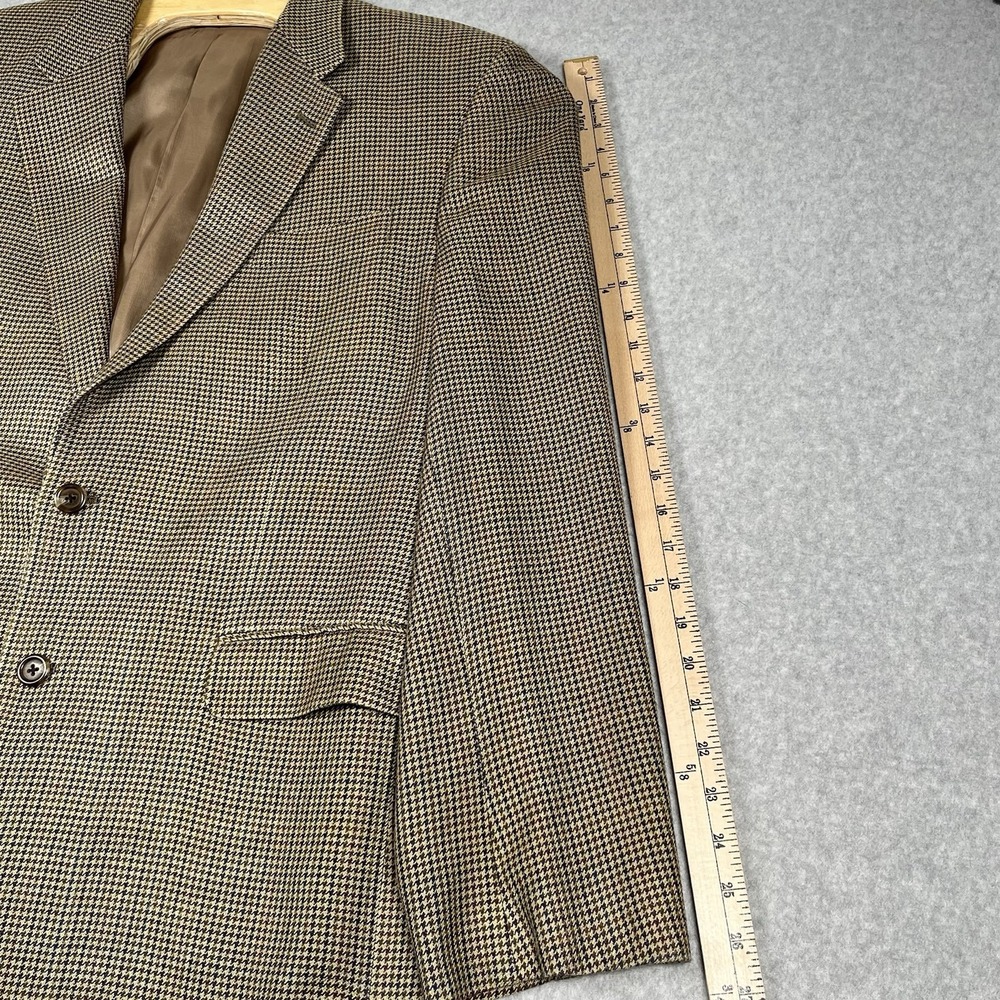 Men's Chaps Ralph Lauren 100% Silk Tan Houndstooth 2-Button 44L Blazer Jacket - Picture 8 of 11